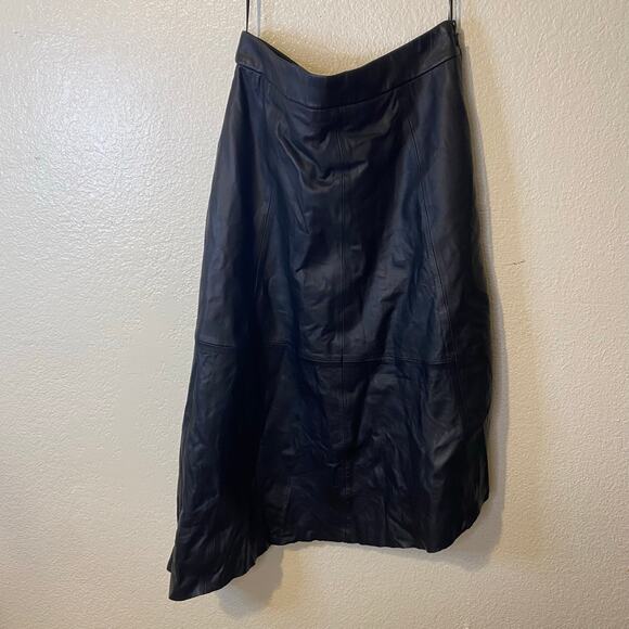 NEW Polo Ralph Lauren Black 100% Lambs Leather Asymmetric Midi Skirt Size 4 NWT - Picture 2 of 9
